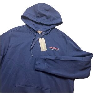 Merrell Mens Navy Blue Fleece Hoodie Medium Hiking Boots Sweatshirt Pullover NEW